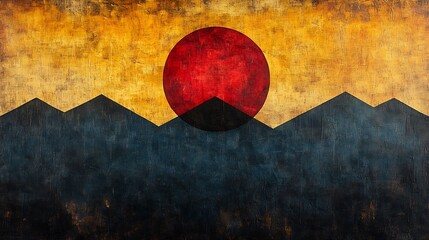 Abstract Sun Rises Over Dark Mountains Warm Hues. AI Generated