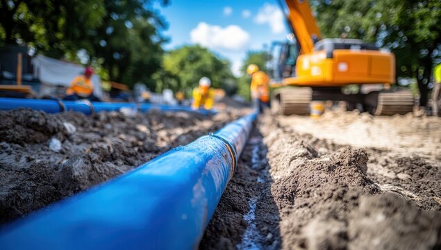 Installation of underground gas pipes..... Gas pipeline construction site