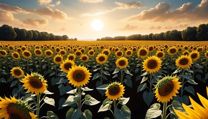 Fototapeta premium Stunning Sunflower Field at Sunset