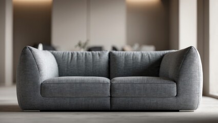 head-on view of a modern grey sofa in an elegant setting