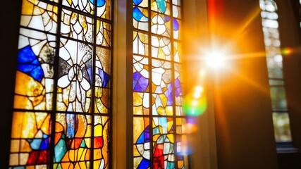 Radiant Sunlight Through Stained Glass Church Windows - Powered by Adobe