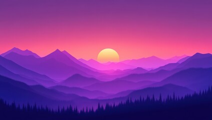 Obraz premium Serene Sunset Over Majestic Mountains with Vibrant Purple and Pink Sky Blending Beautifully into the Horizon of Nature's Peaceful Landscape
