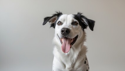 cheerful young dog with black spots, mixed breed