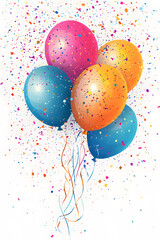 birthday party balloons, colourful balloons background and birthday gifts, cake with candles	