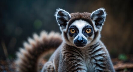 Fototapeta premium primate lemur with striking eyes and bushy tail
