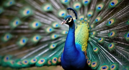 Adult male peacock showcasing its vibrant feathers