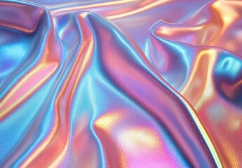 Shimmering Iridescent Fabric Texture with Colorful Hues of Pink, Blue, and Gold, Creating a Dreamy and Futuristic Atmosphere for Design Projects