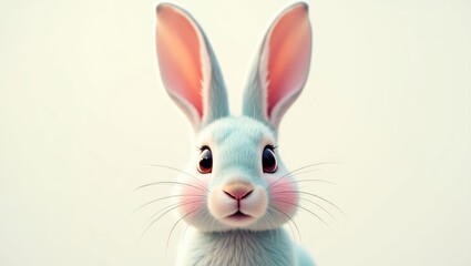 Fototapeta premium Adorable face of a charming bunny or hare. Image suitable for children's room decor, nursery poster. Lovely design for kids' apparel, T-shirts, hoodies. Child-friendly mascot.