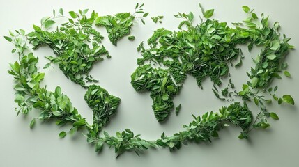 Naklejka premium Green Leaves Forming World Map