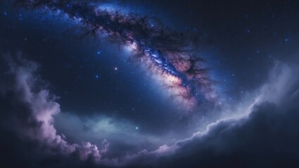 Fototapeta premium Vast cosmic panorama featuring the Milky Way galaxy adorned with stars against a dark night sky. The Milky Way serves as the home to our Solar System.