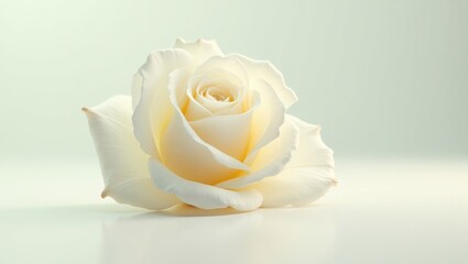 Lone white rose set against a light background