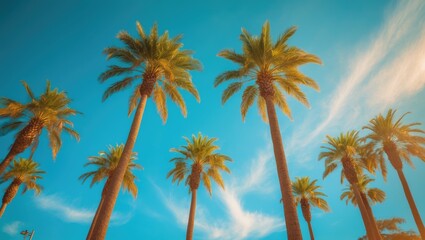 Vintage Palm Trees in Los Angeles under Blue Summer Skies