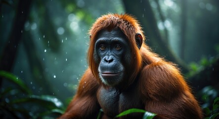 Bornean Orangutan Residing in Sabah, Malaysia (Focused Shot of Orangutan)