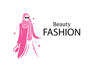 fashion muslim logo design template with woman figure silhouette illustration
