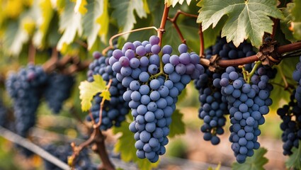 Naklejka premium Abundant cluster of grapes hanging from the vine