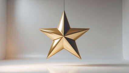 Image of a shiny golden star against a white background. Glossy star with customer reviews.