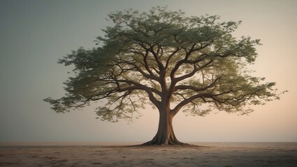solitary tree standing alone on a bare landscape