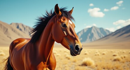 Obraz premium Mongolian Stallion in the Desert Mountain Steppe of Mongolia