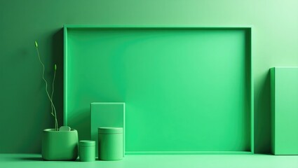 Contemporary green layout featuring a geometric frame background