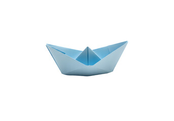 Blue Paper Boat Floating in Still Water Representing Childhood Memories and Creativity in a Minimalist Style