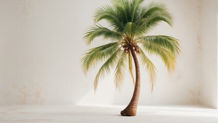 Fototapeta premium A beautiful coconut palm tree stands out against a white backdrop, ideal for design or architectural purposes.