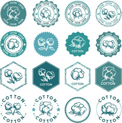 Cotton labels, stickers, tags and badges collection. Vector decoration elements for clothing industry design.