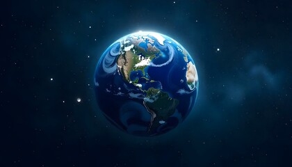 Obraz premium Planet Earth in outer space, digital art, a cosmic backdrop filled with countless stars, the Earth is rendered with detailed textures of continents
