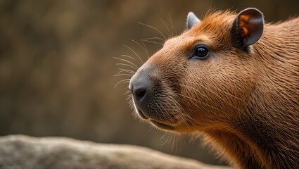 Close-up Image of a Capybara at the Zoo. Side View of the Large Rodent Hydrochoerus Hydrochaeris Found in South American Grasslands, Swamps, and Savannas.