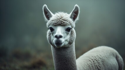 Obraz premium A medium silver gray alpaca, known as Lama pacos, gazes directly at the camera.