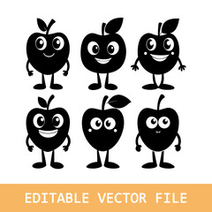 Apple fruit. Cute vector character set in various action emotions