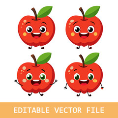 Apple cartoon character emoticon set vector illustration