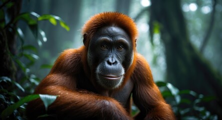Orangutan from Sabah, Malaysia in Borneo. (Focused view - Orangutan)
