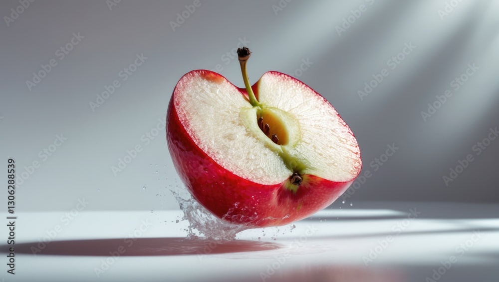 Aufkleber Segment of a red apple descending towards the surface, cropped and featured against a white background.