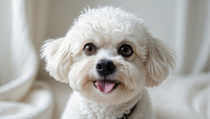 Playful Bichon Frise showing a goofy expression