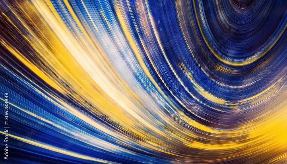 Poster dynamic abstract motion blur in golden and blue hues, futuristic energy flow, artistic digital backg