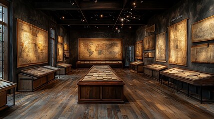 Exploring historic maps exhibition museum gallery indoor wide angle cultural insight