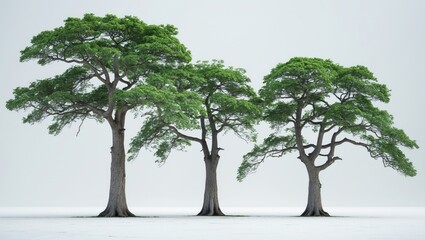 Obraz premium Isolated tall trees against a plain white backdrop.
