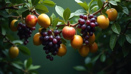 produce hanging from a limb