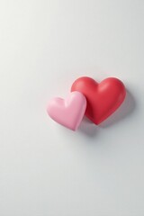 Obraz premium Two Hearts Resting Together on a Simple White Background, a Symbol of Love and Affection, Perfect for Romantic Designs and Celebrations