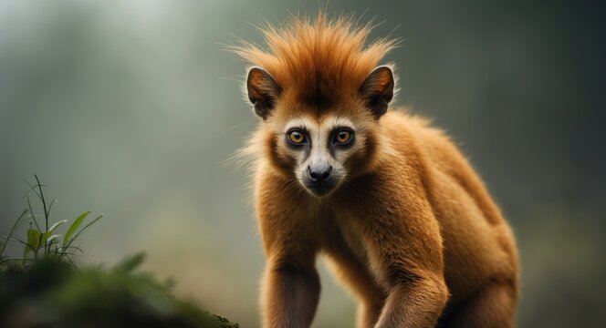 Adult Portrait of the Javan Langur, also known as Javan Lutung, trachypithecus auratus