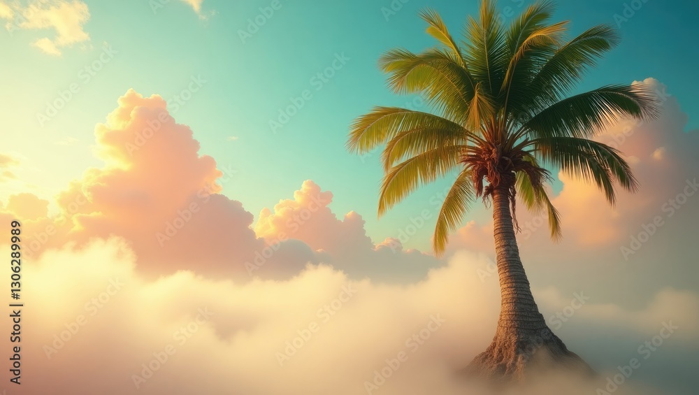 Poster cloudy sky backdrop featuring a classic coconut palm tree
