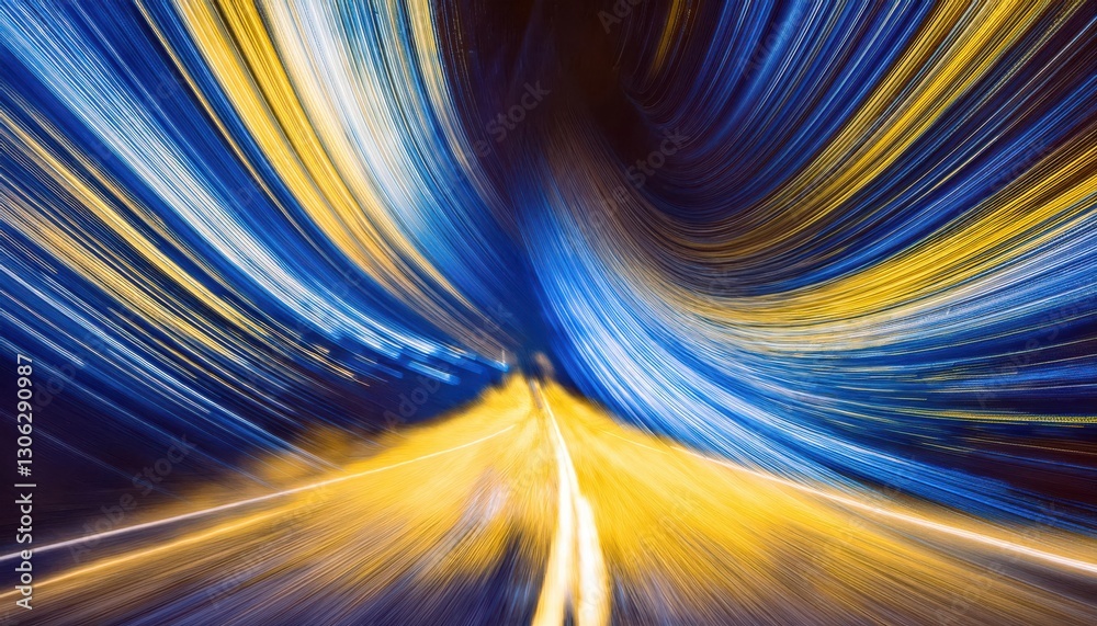 Poster dynamic abstract motion blur in golden and blue hues, futuristic energy flow, artistic digital backg