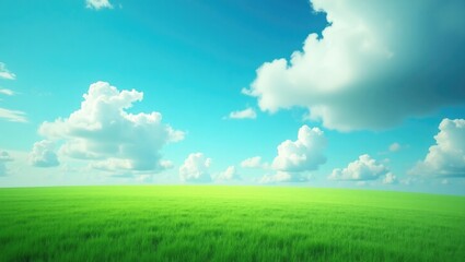 Obraz premium lush green field under a bright blue sky with few clouds