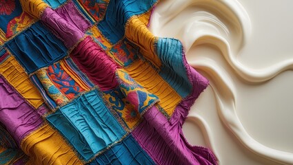 playful cultural patchwork design on a sleek backdrop. water-based painting