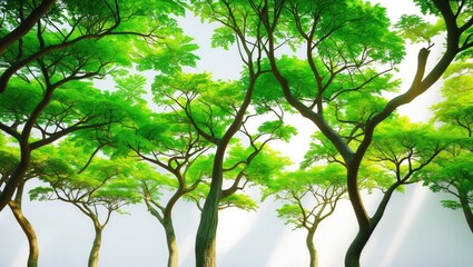 Obraz premium Lush green trees viewed from above, set against a white background.