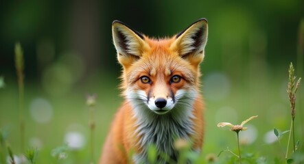 Crimson Fox Amidst Lush Greenery