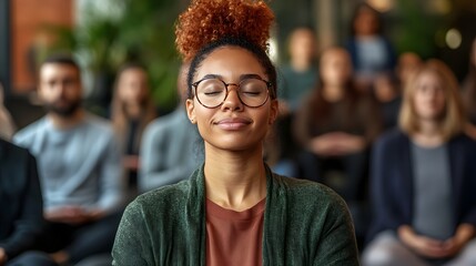 Diverse Professionals Participate in Mindfulness Workshop at Workplace