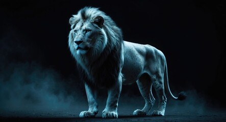 Image of a white lion displaying various poses against a dark backdrop with a clipping path. King of the jungle.