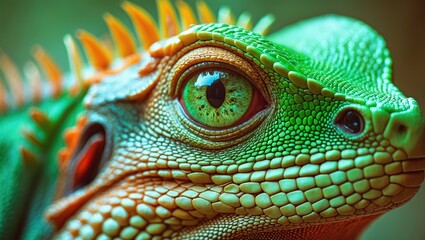 Fototapeta premium Close-up view of a green iguana's eye