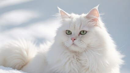 Fototapeta premium White Persian cat captured against a light backdrop.